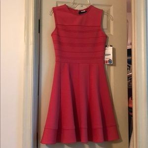 Coral techno stretch ribbed bodice dress